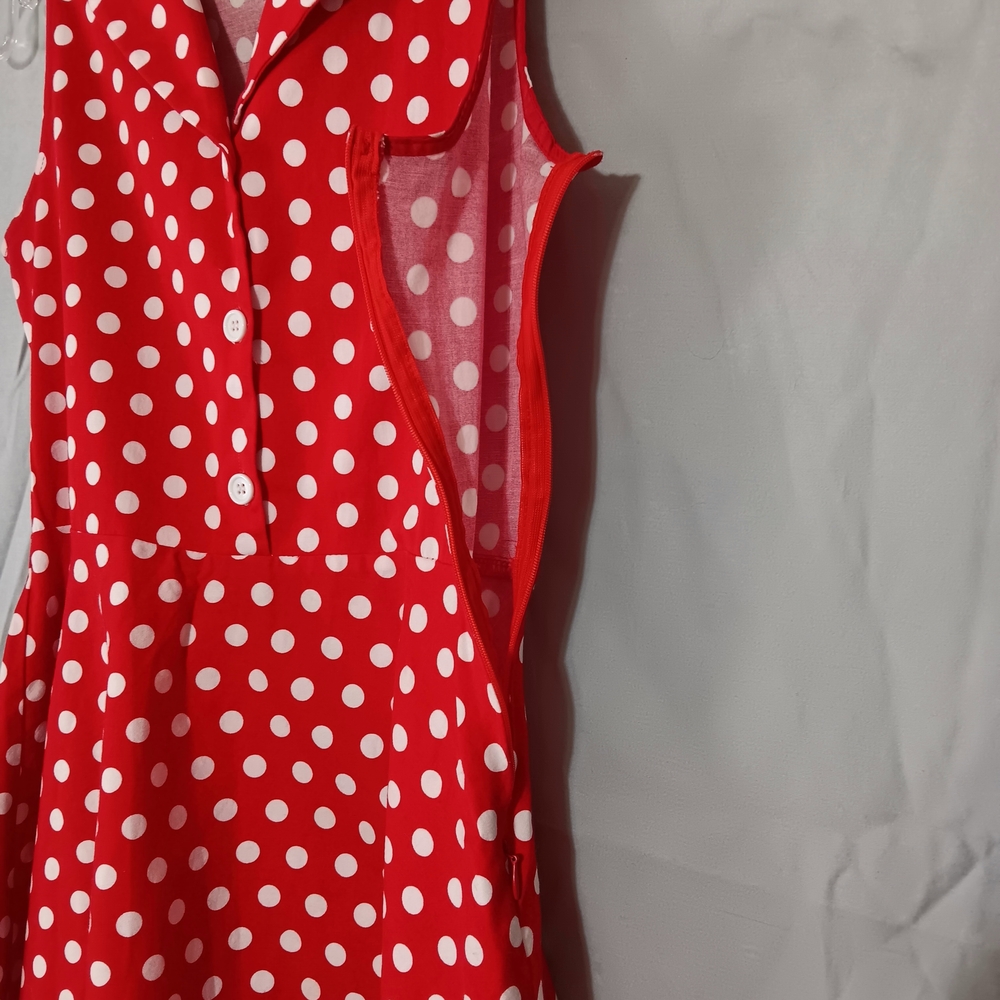 Grace Karin Red Midi Dress with White Polka Dots - Picture 4 of 7
